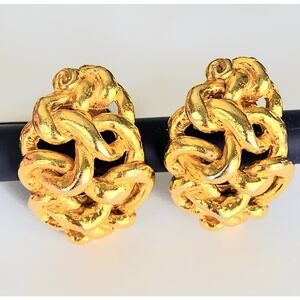 Sonia Rykiel Gold Earrings Chunky Clip-On Signed Vintage Mid Century Modern MCM